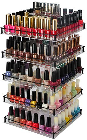 JackCubeDesign 5 Tier Acrylic 350 Smalto per unghie 360 Rotating Display Rack Organizer Stand Trucco Cosmetici Storage Box Carousel Mensola con Iron Guard (5 pezzi) -: MK302-5