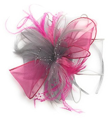 Caprilite Silver Grey and Fuchsia Pink Chiffon Feather Fascinator Headband Wedding Ascot Races Ladies