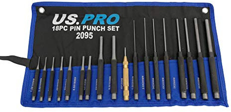 US PRO 18pc Pin Punch Set With Automotive Centre Punch 2095