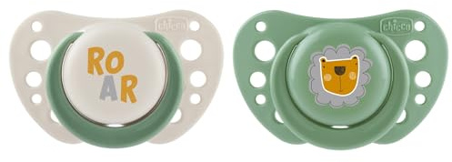 Chicco PhysioForma Chupete Air Verde, Chupete Para Bebés de 0-6 Meses, para Recién nacido, Tetina de Silicona, Anatómica y Funcional, Pezón, Suave, Ayuda a la Respiración Fisiológica, Verde, 2 Piezas