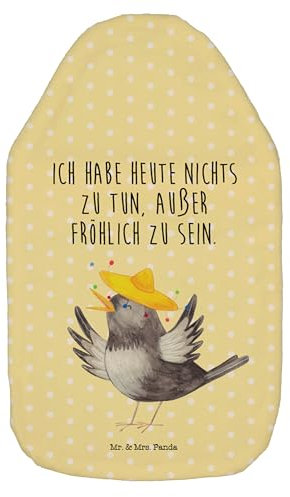 Mr. & Mrs. Panda Wärmflasche Rabe Sombrero - Geschenk, lustige Sprüche, Bettflasche, Wärmflasche mit Bezug, Elster, Spruch positiv,