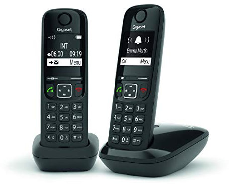 Gigaset AS690 Duo - Teléfono DECT inalámbrico - Pack de 2 Unidades - Manos Libres - Pantalla de Gran Contraste - Agenda de 100 Contactos, Color Negro [Versión Española]