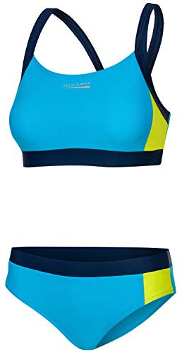 Aqua Speed Damen Bikini Set | Zweiteiler Beach Volleyball | Bademode Sport | Swimwear | 2-Piece Swimsuit | Bustier Bikinioberteil | Pool | Schwimmbad | Hellblau-Gelb, Gr. 40 | Naomi