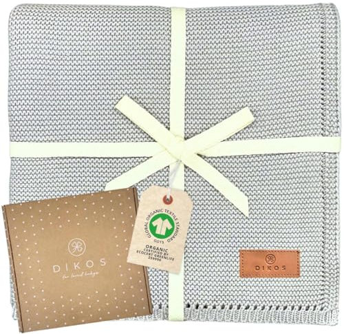 DIKOS® Babydecke grau aus *100%* GOTS BIO Baumwolle | weiche 4 Jahreszeiten Decke Strickdecke für Baby Mädchen/Junge | Kuscheldecke Schmusedecke | Baby Erstausstattung Neugeborenen Geschenk zur Geburt