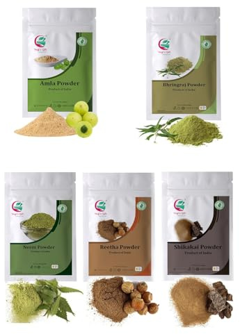 Kräuterpulver für die Haare (je 100 g) | Amla, Reetha (Aritha), Shikakai, Bhringraj & Neem | Von Yogi’s Gift®
