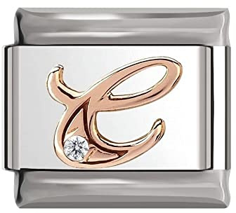 Italian Charms Rose Gold Letter A-Z Charm Link fits all 9mm Bracelet - UK stock (Letter C)