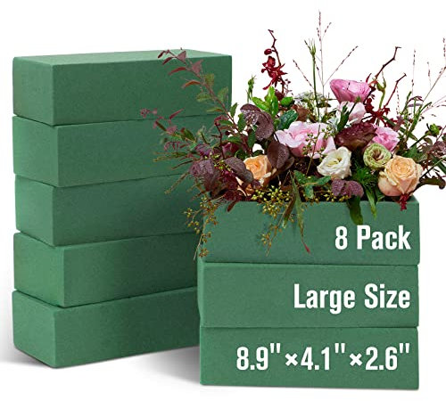 HOXHA 8 Pack Floral Foam Blocks for Fresh and Artificial Flowers, Wet Green Florist Bricks Arrangement Supplies for Crafts Wedding Decoration, 8.9 L x 4.1 W x 2.6 H