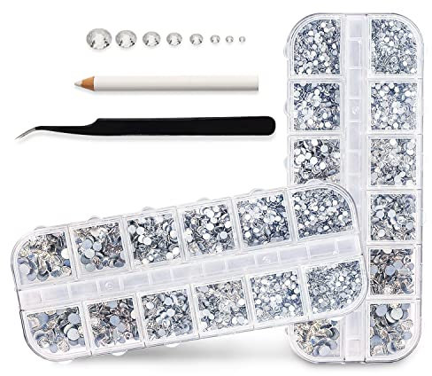 Alourity Silbernes Strass-Set, 8250 Stück in 8 Größen, flache Rückseite, Strasssteine zum Basteln, mit 2 Aufbewahrungsboxen, 1 Pinzette und 1 Picking-Stift – bleifrei und einfach zu bedienen – perfekt