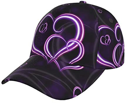 Casquette de baseball à visière plate pour homme et femme avec sangle de tête réglable, chapeau à visière plate, Cœurs violets tendance, taille unique
