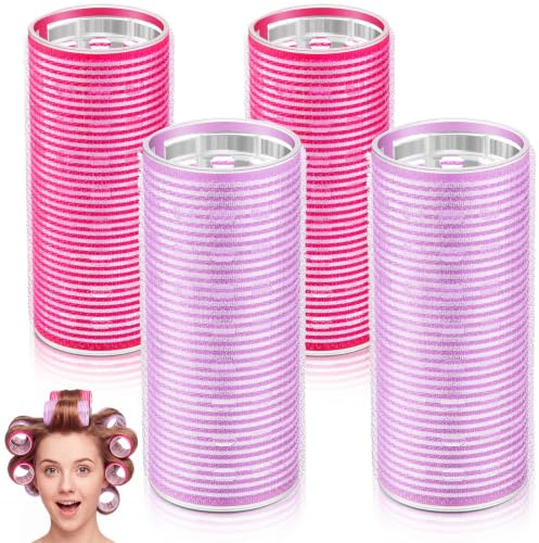 4 rulli per capelli autoafferranti, in alluminio, bigodino, bigodino, per capelli lunghi, per capelli lunghi, acconciatura da donna, 10 x 5 cm, colore: rosso rosa, viola, 10 x 2 cm