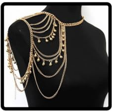 Prosy Goldfarbene mehrschichtige Quasten-Kugel-Schulterkette, Geschirr, Strand, Arm-BH, Körperkette für Damen und Mädchen