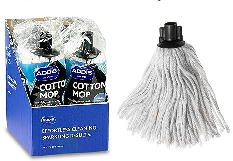 Addis Cotton Mop Replacement Refill Heads, Screw fit & from Recycled Cotton Material, Bulk 12 head Pack