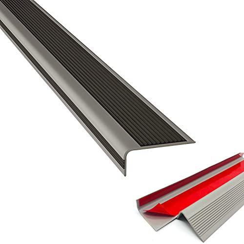 NUACOS Treppenkantenprofil Selbstklebend PVC Kunststoff Treppen-Kantenschutz, Antirutsch-Profil, L Eckschutzprofil mit Rillen, Bodenprofil ungelocht zum Kleben,Schwarz,3000cm