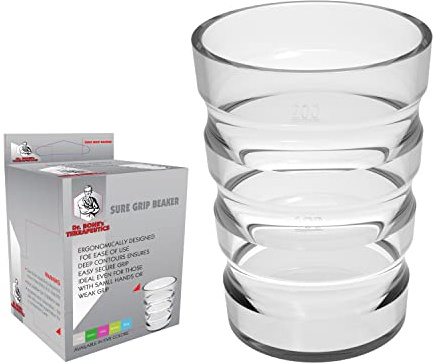 DR. BONE'S THERAPEUTICS ® 200 ml Clear Non Spill Cup, Portable Travel Mug for Children, Elderly and Disabled Adult Drinking Cup/Beaker/Mug/Sippy Cup for Disabled Adults for Better Grip (Clear)