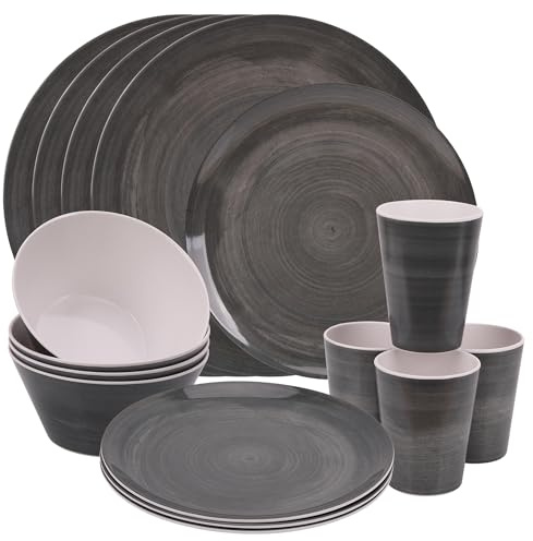 WedDecor 16Pcs Swirl Design Melamine Dinnerware Sets for 4 People