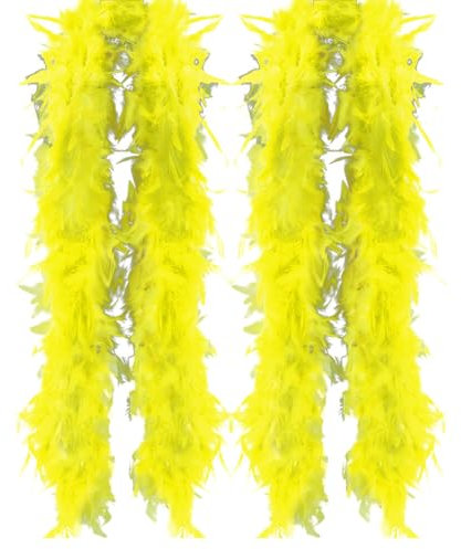 2 Stück Flauschige Federboa zum Basteln, Federboa,Länge 200cm,Feder-Schal,Turkeyfeder Verkleidungszubehör,Halloween-Handwerk,Hochzeitsdekoration,Federstola Federschal Kostüm Karneval Mottoparty,Gelb