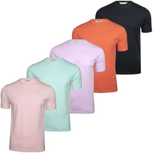 Xact Men’s T-Shirts 5 Pack – 100% Cotton Plain Crew Neck Tees, Regular Fit Short Sleeve Multipack (5-Pack - Navy/Orange/Lilac/Aqua/Pink) XL