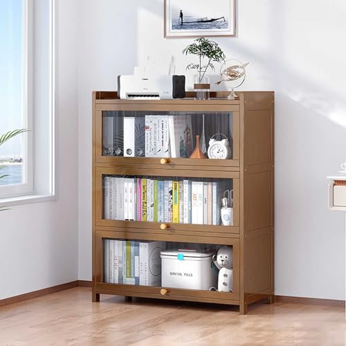 Freistehende Glasvitrine, 2- Bis 4-stufiger Bücherregal-Aufbewahrungsschrank, Versiegelt und Staubdicht, Curio-SchräNke aus Natürlichem Bambusmaterial, Klapptürdesign ( Color : 3f , Size : 60cm/23.6in