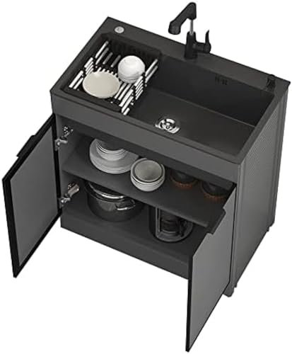 Schwarze Einzelbecken-Küchenspüle Und Schrank-Kombination, Badezimmerspüle, Freistehender Spülbeckenschrank, Wäschespüle Mit Unterschrank, Waschbecken Und Doppelten Ablageflächen Für Den Innen- Un