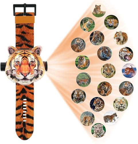 Vicloon Kids Projection Watch with 24 Animal Patterns, Digital Watch with Adjustable Time Projector for Boys Girls Children's Toys (Tiger)