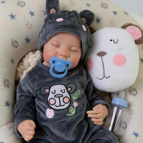 JUYOUYI Reborn Babypuppen, 45,7 cm Neugeborenes Baby Junge Puppe, Lebensechte Handgemachte Ganzkörper Vinyl Babypuppe, Anatomisch Korrekter Baby-Junge, Geschenk für Kinder Alter 3+