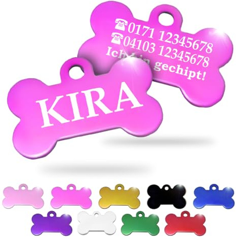 Ibera gifts - Hundemarke mit Gravur und personalisierte Hundemarke in Knochenform für kleine bis mittelgroße Hunde und Katzen (Pink, Keine Zeichnung)