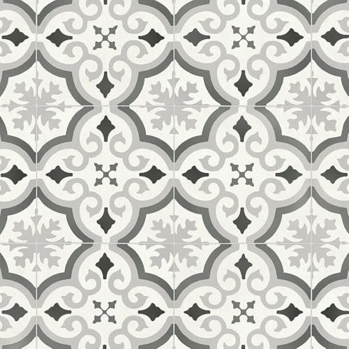 VINYL FLOORING UK White Grey Morrocon Effect Anti-Slip Vinyl Flooring for LivingRoom, Hallways, Kitchen, 2.8mm Thick Cushion Backed Vinyl Sheet, Waterproof Lino Flooring-2m(6'6) X 2m(6'6)-4m²
