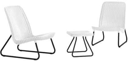 MONDO VIRO Rio Balcony Gartenmöbel-Set aus Kunstharz, 2 Sessel + 1 Tisch, modern (weiß)