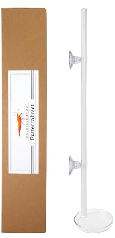 GARNELEN4YOU® Futterrohr-Set aus Laborglas 40 cm – Made in Germany – Aquarium Futterrohr mit Futterschale für Garnelenfutter – bruchfestes Glas – Elegantes Design – Shrimp Feeder Tube