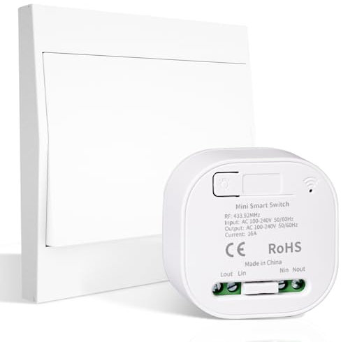 MOES Funkschalter ohne Batterie, Funk Lichtschalter 230v Set, RF433 Wandsender Selbstversorgt und Empfänger-Controller 10A, Maximale Anschlussleistung 2200W(1 Empfänger und 1 Schalter)