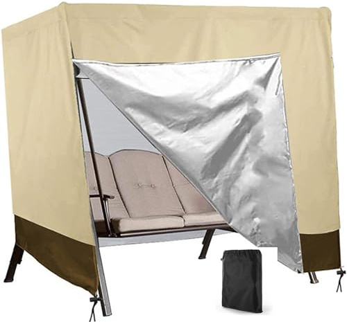 Wasserdicht Hollywoodschaukel Abdeckung , 2- 3-4 Sitzer Schutzhülle für Gartenschaukel , Winddicht Abdeckhauben Abdeckplane für Swing Schaukelbank mit Schrumpfseil(Size:223*152*183cm,Color:Beige Br