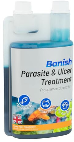 Pisces Banish Parasite Ulcer & Whitespot Pond Fish Treatment 1L Koi Water Disease