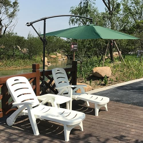 Tdfersasdw 2er-Pack klappbare Lounge-Chaisesessel auf Rollen, 5 verstellbare Rückenlehnenpositionen, Terrassen-Loungesessel mit Armlehnen für draußen, Pool im Freien,Weiß