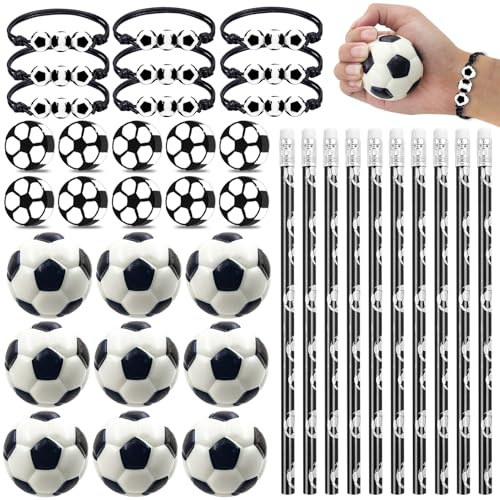Meanju Fußball 40-teilig Geburtstag Jungen, Bleistifte, Radiergummi, Mini-Ball, Armband, Anti-Stress-Ball, Softball, Geschenk zum Geburtstag