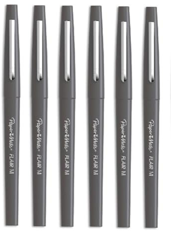 Paper Mate Flair Medium Point Felt Tip Pen Grey 6 Pack