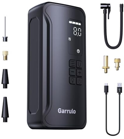 Garrulo Tragbare Elektrische Luftpumpe, Mini Fahrradpumpe mit LED-Licht Kompressor Reifenpumpe mit Akku für Auto/Fahrrad/Ball/Motorrad