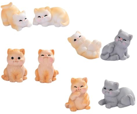 Lot de 8 figurines miniatures de chats - Décoration mignonne en résine pour jardin, maison de poupée, bonsaï et terrarium DIY - Décoration de micro-paysage pour l'intérieur et l'extérieur