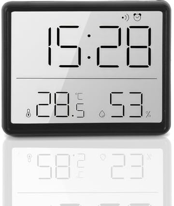 Magnetic Digital Clock with Alarm Clock,Multifunctional Temperature Humidity Clock, Indoor Digital Thermometer Hygrometer ℃/℉ Selectable,Comfort Display (Black)