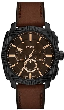 Fossil Orologio da uomo in acciaio inossidabile con cronografo, Pelle Marrone/Nero, 44MM