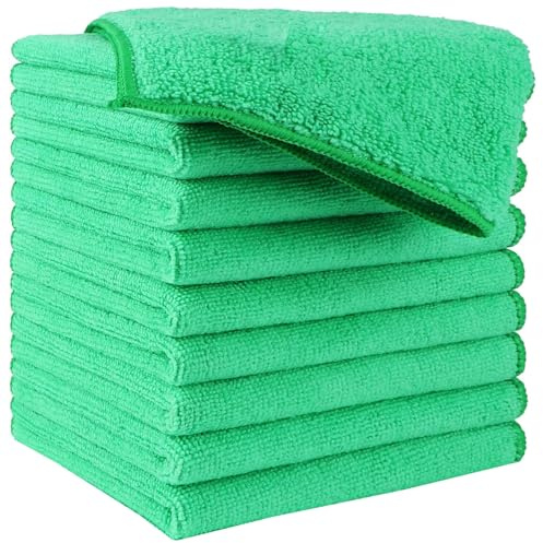 HIDMD Microfibre Cleaning Cloth, Microfiber Reusable Dish Cloths Kitchen Towels, Pack of 10 Green 30cm x 30cm