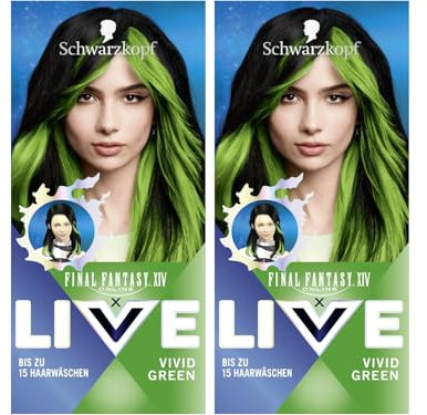 FINAL FANTASY™ XIV Online x LIVE Ultra Brights Semi-Permanent Hair Colour 024 Vivid Green (2 x 80 ml) Colouration for Intense or Pastel Colour Results Lasts 12-15 Hair Washes with Care Conditioner