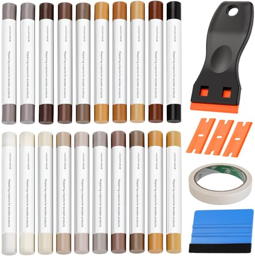 TXXATX Laminat Reparaturset 20 Farben Hartwachs Farbe mit Schaber | Vinyl Reparaturset, Holzwachs für Bodenbeläge, Möbel, Holzwände, Reparieren von Kratzern, Löchern