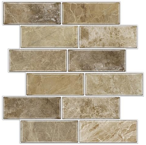 10 pegatinas de azulejos marrones para baño, despegar y pegar, azulejos de pared adhesivos en salpicaduras traseras para cocina, azulejos impermeables autoadhesivos, 30,5 x 30,5 cm