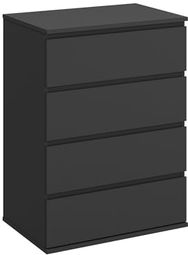Modern Chest of Drawers, 4/5/6 Drawer Dresser Without Handles Floor Storage Drawer Cabinet Vertical Dresser Storage Organizer for Home Office (4 Drawers, Black)