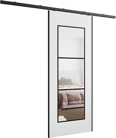 Kier Furniture - Schiebetüren Innen Tori mit Spiegel - Wandschiebetür - Schiebetür Links, Rechts - 16 mm laminierte Platte, Muster auf einer Seite der Tür - Weiß - 96cm