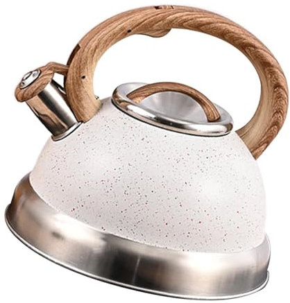 FytStycale Hervidor de agua de acero inoxidable con silbato fuerte para cocina eléctrica, tetera para barbacoa, senderismo, pesca y uso en interiores, Blanco