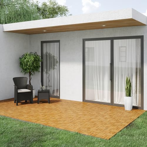 URBNLIVING 9-54 Stück Akazienholz ineinandergreifende Terrassenfliesen für den Außenbereich, 30 x 30 cm, wetterbeständig, quadratisch, für Balkon, Garten und Terrasse, einfache Selbstmontage