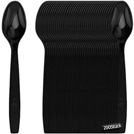 Plastikbesteck, 200 Stück PlastikLöffel, Party Besteck, Premium Plastikbesteck, Wiederverwendbar robust plastik PlastikLöffel für Familie Partys Geburtstagsfeiern Hochzeiten 17 x 3 cm Schwarz