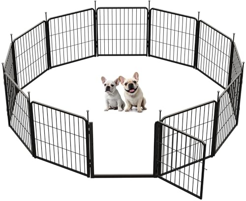 SunsGrove Dog Playpen with Wide Door, 60cm Height 12 Panels Playpen for Dogs, Heavy Duty Dog Pen for Puppy and Small Dogs, Indoor/Outdoor Pet Excise Pen, Black