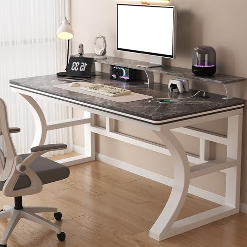 RiouPsithuric Moderner industrieller Schreibtisch für Heimbüro, Metall und Holz, geräumiger Arbeitstisch für Arbeit, Gaming und Arbeitszimmer im Schlafzimmer/Wohnzimmer (Grau, 80 x 61 cm)
